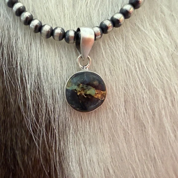 ❤️ Black Jack Turquoise Round Lightning Pendant Navajo Style Sterling Unisex - Picture 13 of 13